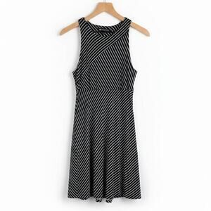 Athleta Santorini Printed High Neck Dress Black White Stripe Small